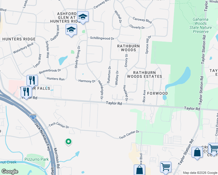 map of restaurants, bars, coffee shops, grocery stores, and more near 516 Whitley Drive in Columbus