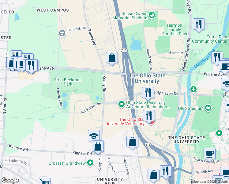 map of restaurants, bars, coffee shops, grocery stores, and more near 806 Nettle Drive in Columbus
