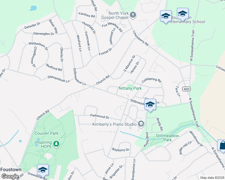 map of restaurants, bars, coffee shops, grocery stores, and more near 725 Penn State Drive in York