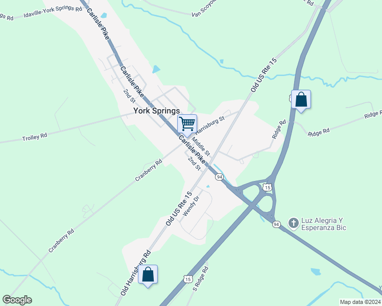 map of restaurants, bars, coffee shops, grocery stores, and more near 126 Middle Street in York Springs