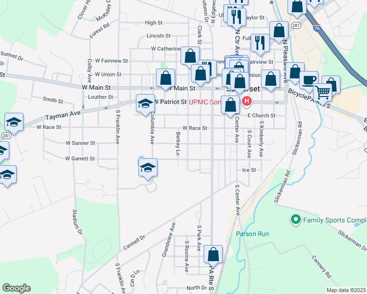 map of restaurants, bars, coffee shops, grocery stores, and more near 432 South Rosina Avenue in Somerset