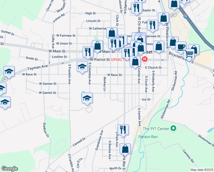 map of restaurants, bars, coffee shops, grocery stores, and more near 432 South Rosina Avenue in Somerset