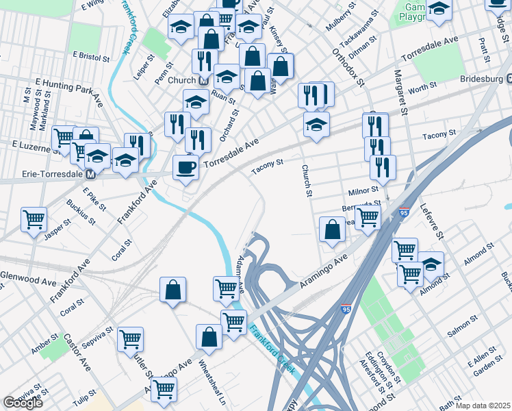 map of restaurants, bars, coffee shops, grocery stores, and more near 4069 Ashland Street in Philadelphia