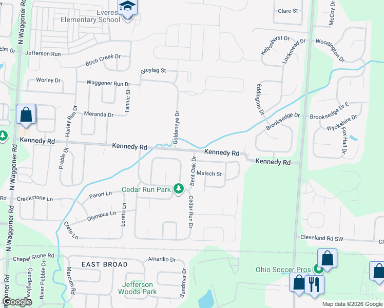 map of restaurants, bars, coffee shops, grocery stores, and more near 8211 Kennedy Road in Columbus