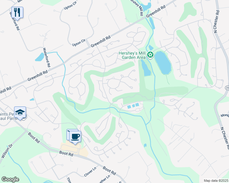 map of restaurants, bars, coffee shops, grocery stores, and more near 484 Eaton Way in West Chester