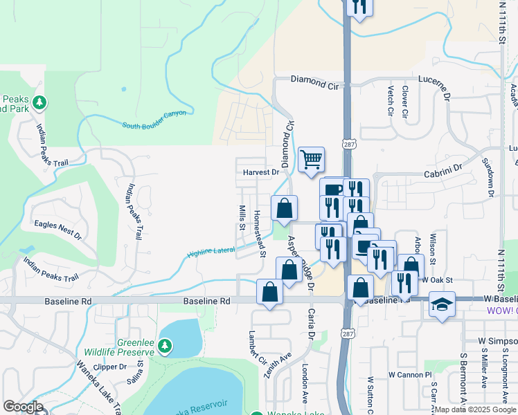 map of restaurants, bars, coffee shops, grocery stores, and more near 608 Homestead Street in Lafayette