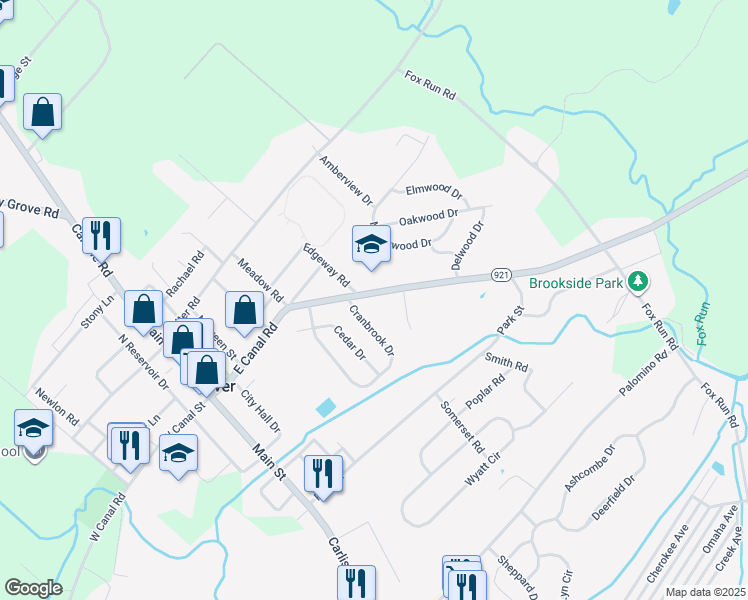map of restaurants, bars, coffee shops, grocery stores, and more near 1818 E Canal Rd in Dover