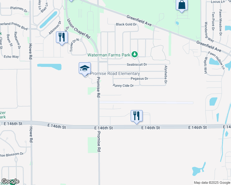 map of restaurants, bars, coffee shops, grocery stores, and more near 14784 Promise Road in Noblesville