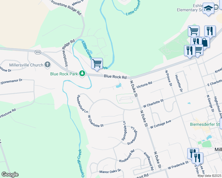 map of restaurants, bars, coffee shops, grocery stores, and more near 17 Sunrise Terrace in Millersville