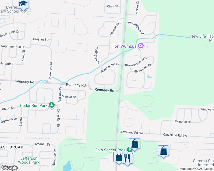 map of restaurants, bars, coffee shops, grocery stores, and more near 239 Stonemast Loop in Pataskala