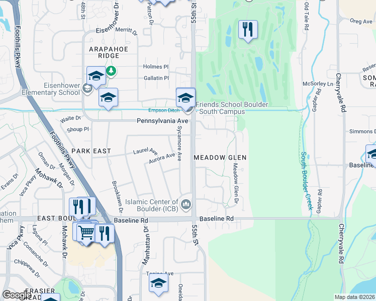 map of restaurants, bars, coffee shops, grocery stores, and more near 992 Sycamore Avenue in Boulder