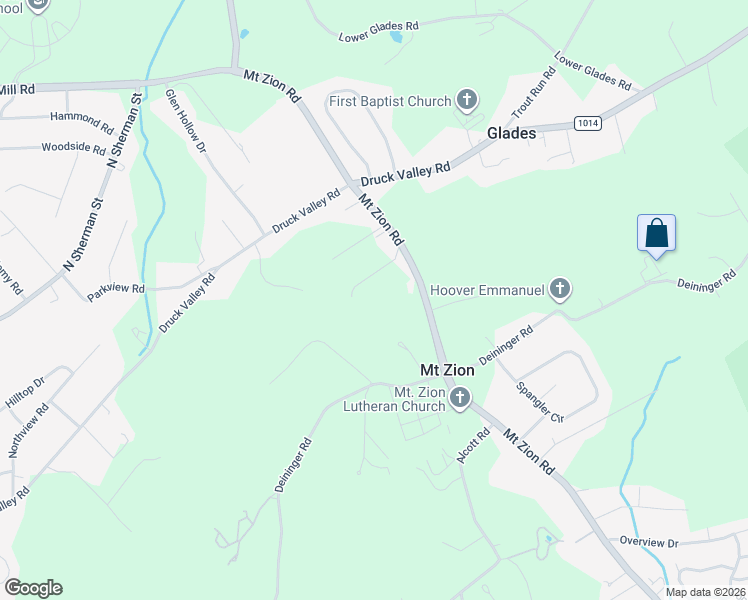 map of restaurants, bars, coffee shops, grocery stores, and more near 2516 Mount Zion Road in York