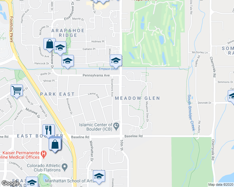 map of restaurants, bars, coffee shops, grocery stores, and more near 992 Sycamore Avenue in Boulder