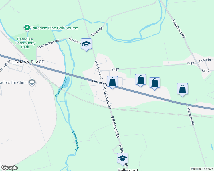map of restaurants, bars, coffee shops, grocery stores, and more near 3313 Lincoln Highway East in Paradise