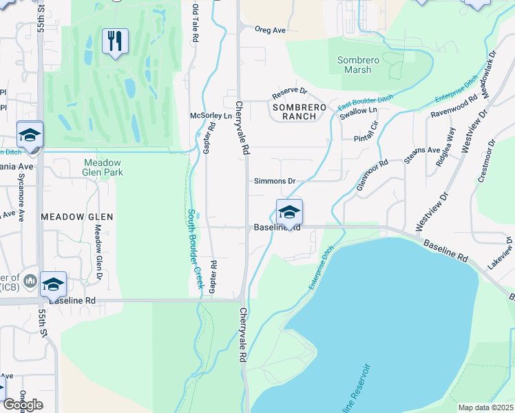 map of restaurants, bars, coffee shops, grocery stores, and more near 976 Cherryvale Road in Boulder