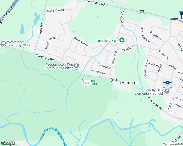 map of restaurants, bars, coffee shops, grocery stores, and more near 18 Lawrence Lane in Westampton