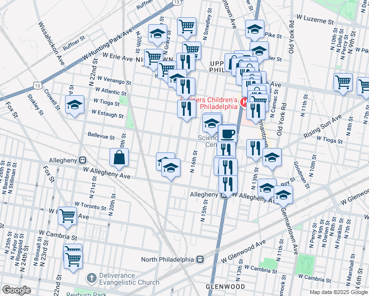 map of restaurants, bars, coffee shops, grocery stores, and more near 3340 North Smedley Street in Philadelphia