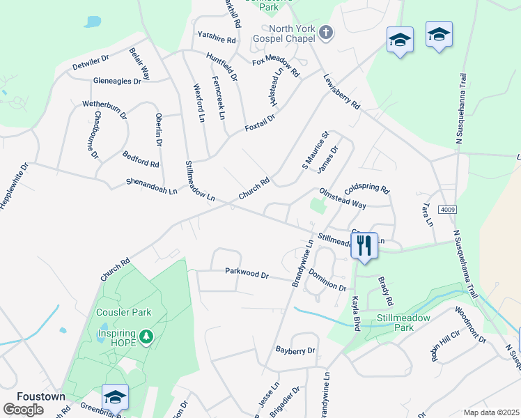 map of restaurants, bars, coffee shops, grocery stores, and more near 755 Penn State Drive in York