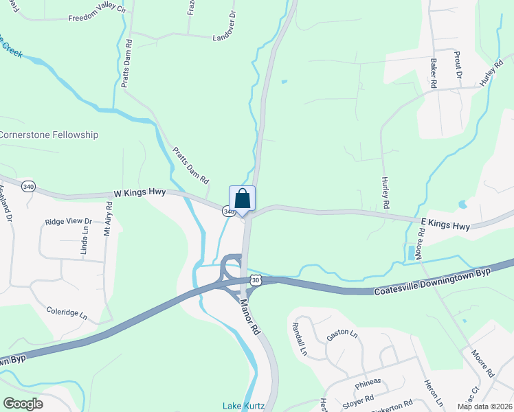 map of restaurants, bars, coffee shops, grocery stores, and more near 1101 South Manor Road in Coatesville