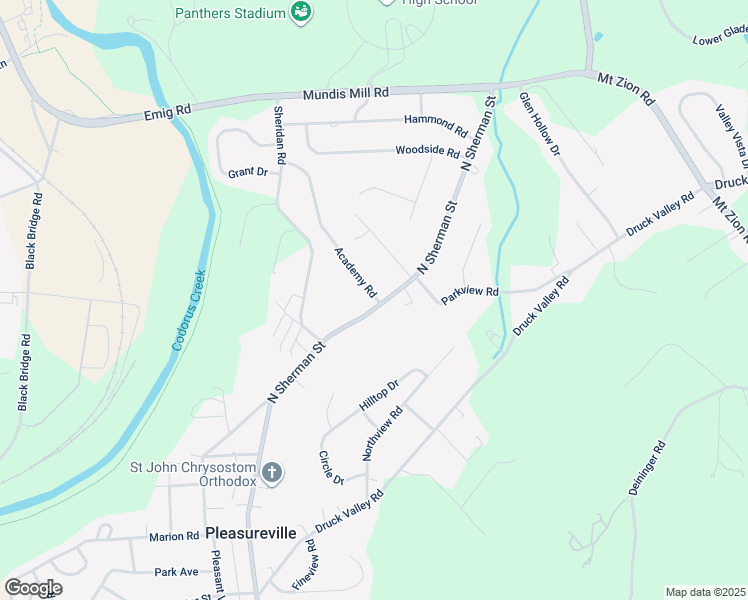 map of restaurants, bars, coffee shops, grocery stores, and more near 2662 North Sherman Street in York