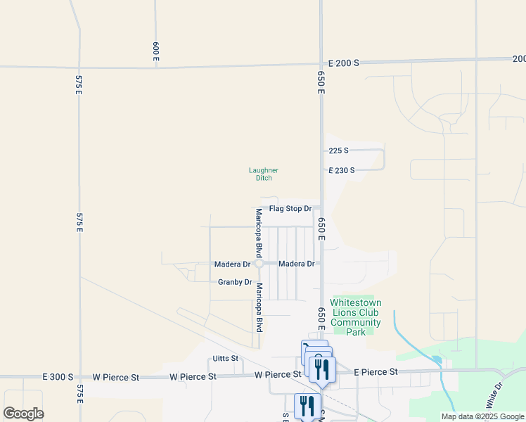 map of restaurants, bars, coffee shops, grocery stores, and more near 2514 650 East in Whitestown