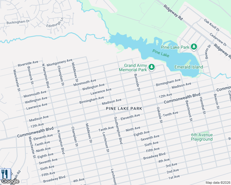 map of restaurants, bars, coffee shops, grocery stores, and more near 1208 Lawrence Avenue in Toms River