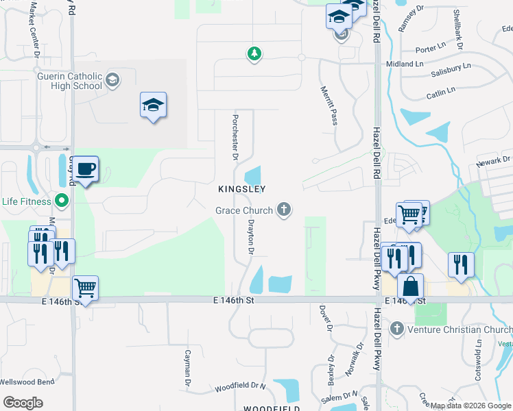 map of restaurants, bars, coffee shops, grocery stores, and more near 14944 Drayton Drive in Noblesville