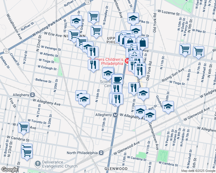 map of restaurants, bars, coffee shops, grocery stores, and more near 3346 North 15th Street in Philadelphia