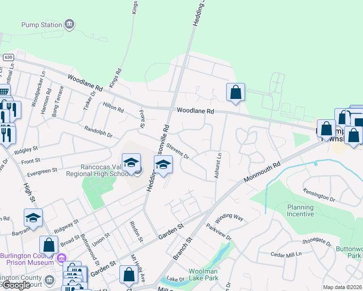 map of restaurants, bars, coffee shops, grocery stores, and more near 147 Hawthorne Drive in Mount Holly