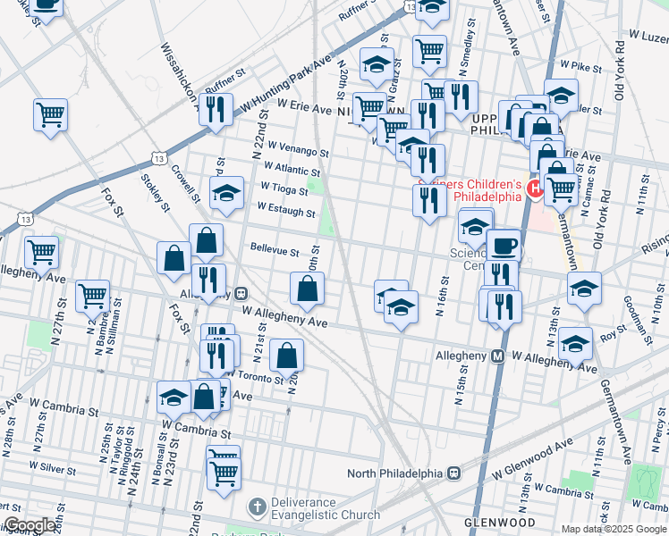 map of restaurants, bars, coffee shops, grocery stores, and more near 3317 North Uber Street in Philadelphia