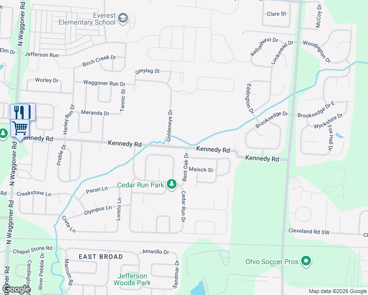 map of restaurants, bars, coffee shops, grocery stores, and more near 8211 Kennedy Road in Columbus