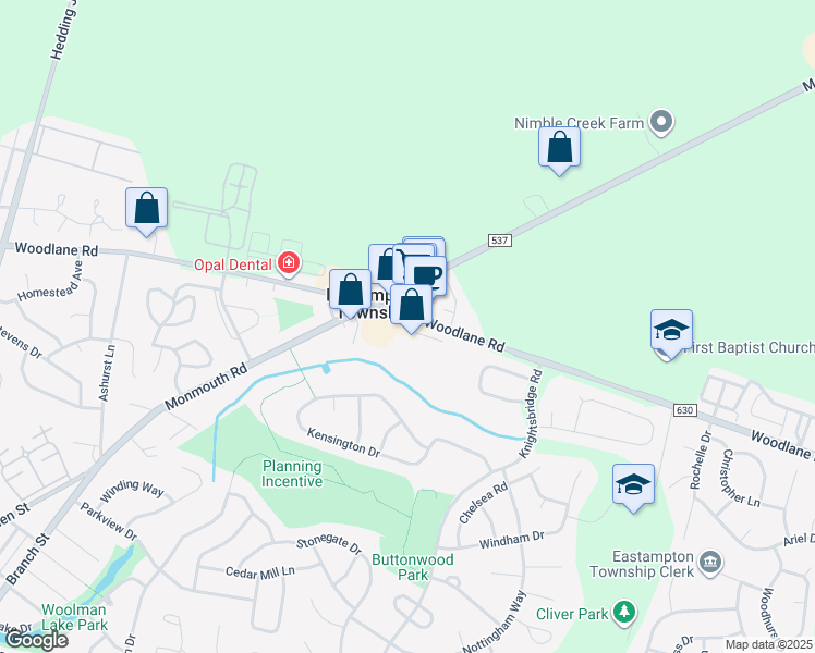 map of restaurants, bars, coffee shops, grocery stores, and more near 1101 Patriot Way in Eastampton Township