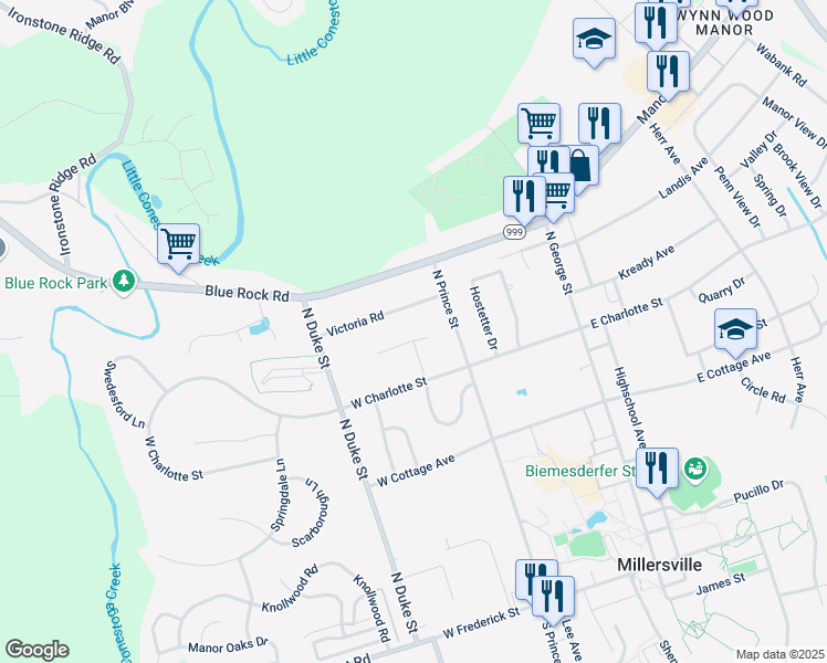 map of restaurants, bars, coffee shops, grocery stores, and more near 26 Kendes Road in Millersville