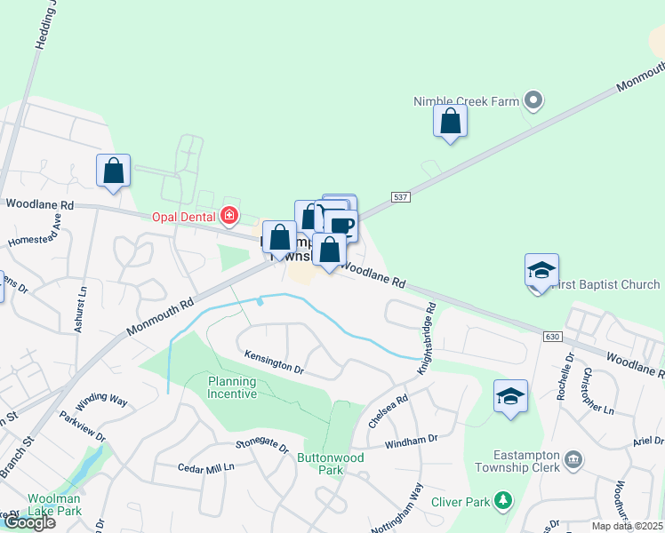 map of restaurants, bars, coffee shops, grocery stores, and more near 5104 Patriot Way in Eastampton Township
