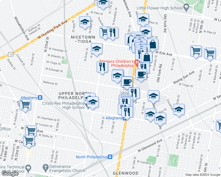 map of restaurants, bars, coffee shops, grocery stores, and more near in Philadelphia