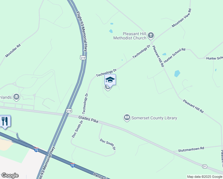 map of restaurants, bars, coffee shops, grocery stores, and more near 281 Technology Drive in Somerset