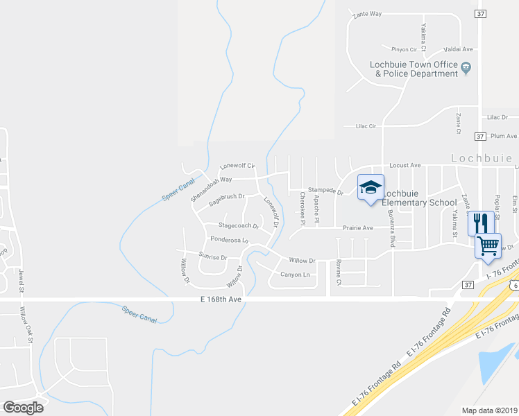 map of restaurants, bars, coffee shops, grocery stores, and more near 251 Silver Spur Court in Lochbuie