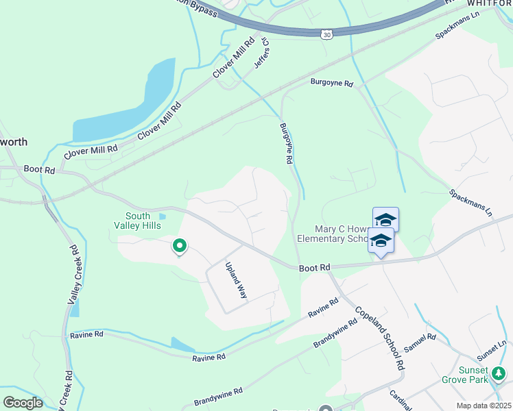 map of restaurants, bars, coffee shops, grocery stores, and more near 1397 Highland Avenue in Downingtown