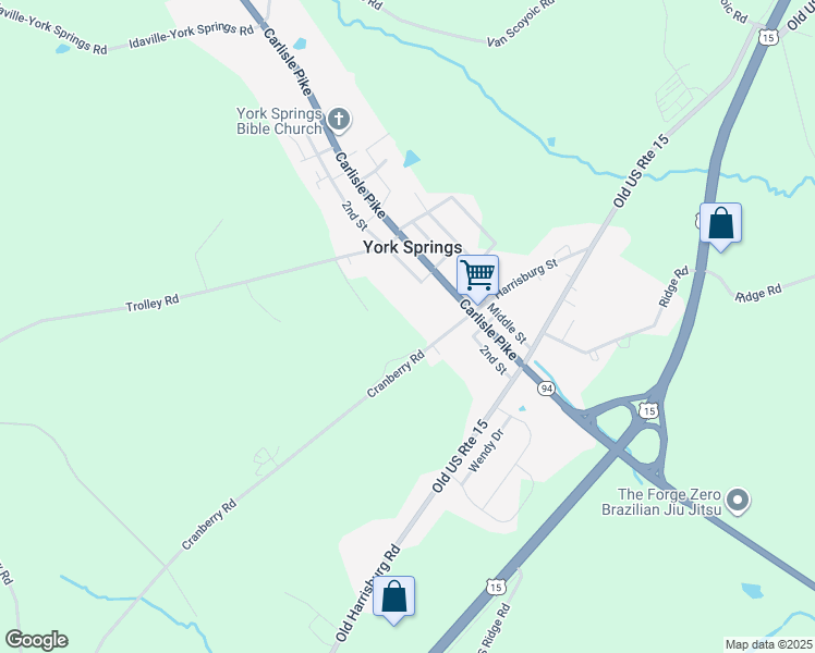 map of restaurants, bars, coffee shops, grocery stores, and more near in York Springs