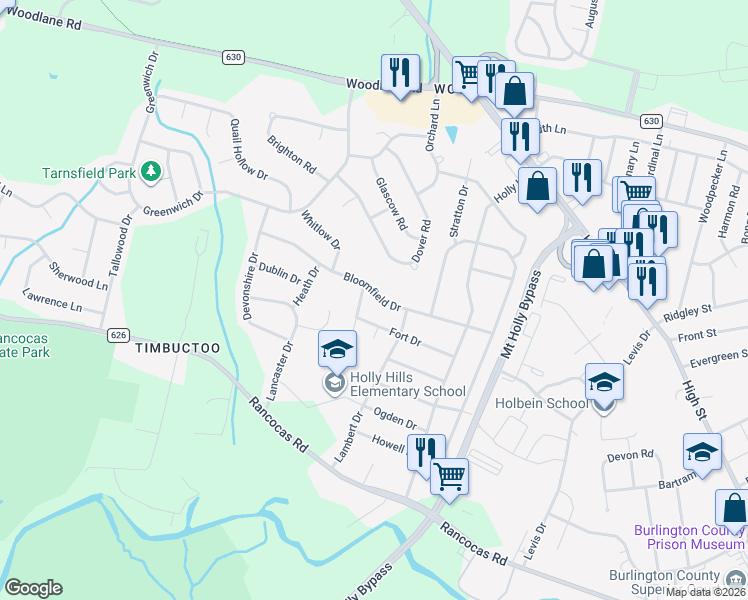 map of restaurants, bars, coffee shops, grocery stores, and more near 901 Russo Drive in Westampton