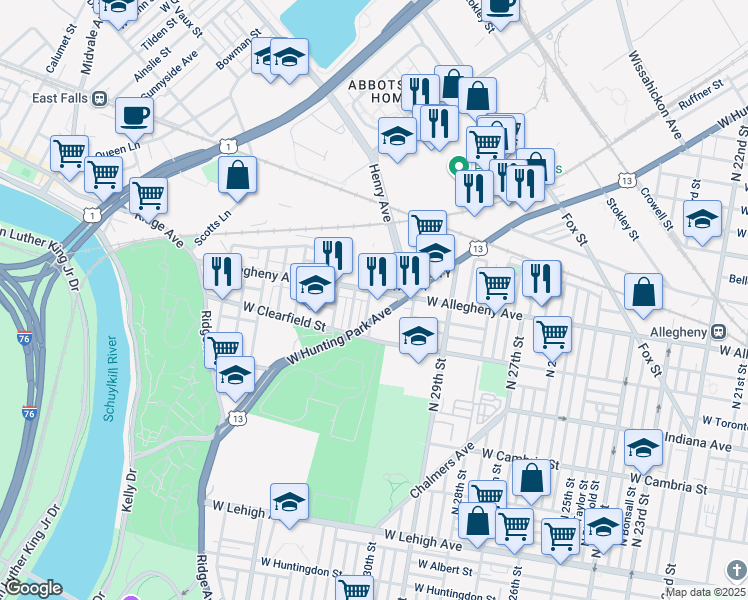 map of restaurants, bars, coffee shops, grocery stores, and more near in Philadelphia