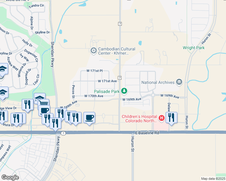 map of restaurants, bars, coffee shops, grocery stores, and more near 1094 West 170th Place in Broomfield