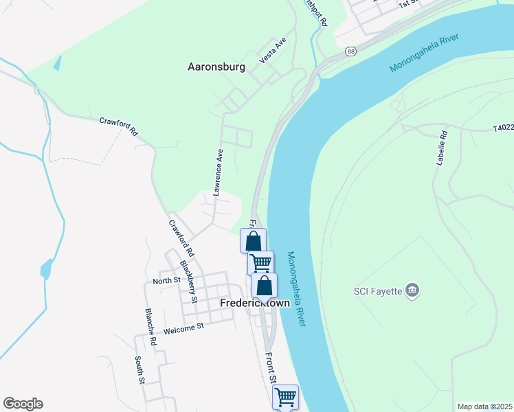 map of restaurants, bars, coffee shops, grocery stores, and more near 578 Front Street in Fredericktown