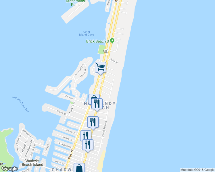 map of restaurants, bars, coffee shops, grocery stores, and more near 111 Deauville Drive in Mantoloking