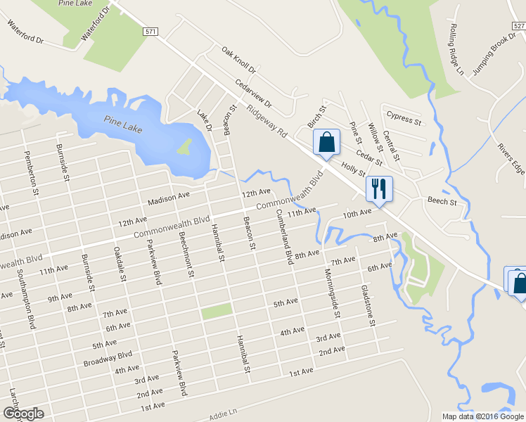 map of restaurants, bars, coffee shops, grocery stores, and more near 1916 Commonwealth Boulevard in Toms River