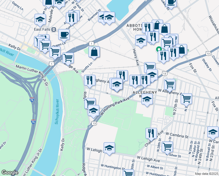 map of restaurants, bars, coffee shops, grocery stores, and more near in Philadelphia