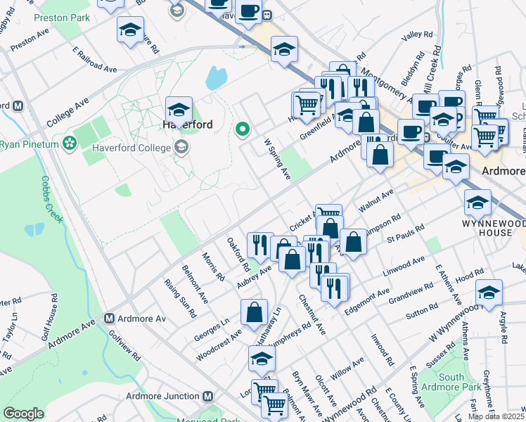 map of restaurants, bars, coffee shops, grocery stores, and more near 813 Ardmore Avenue in Ardmore