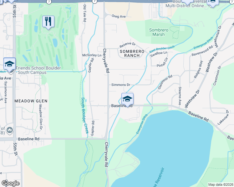 map of restaurants, bars, coffee shops, grocery stores, and more near 976 Cherryvale Road in Boulder
