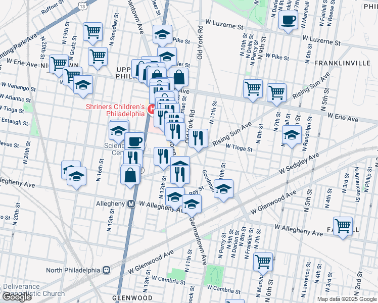 map of restaurants, bars, coffee shops, grocery stores, and more near in Philadelphia
