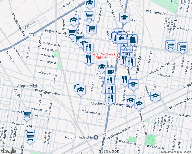 map of restaurants, bars, coffee shops, grocery stores, and more near in Philadelphia